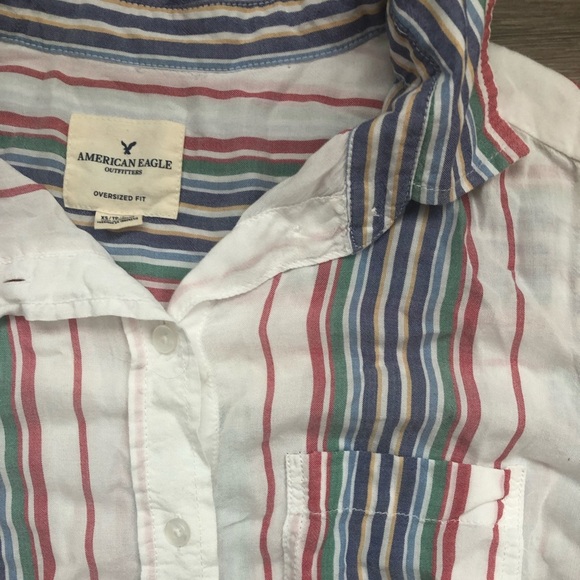 American Eagle Rainbow Striped Button Up Blouse - Picture 2 of 3